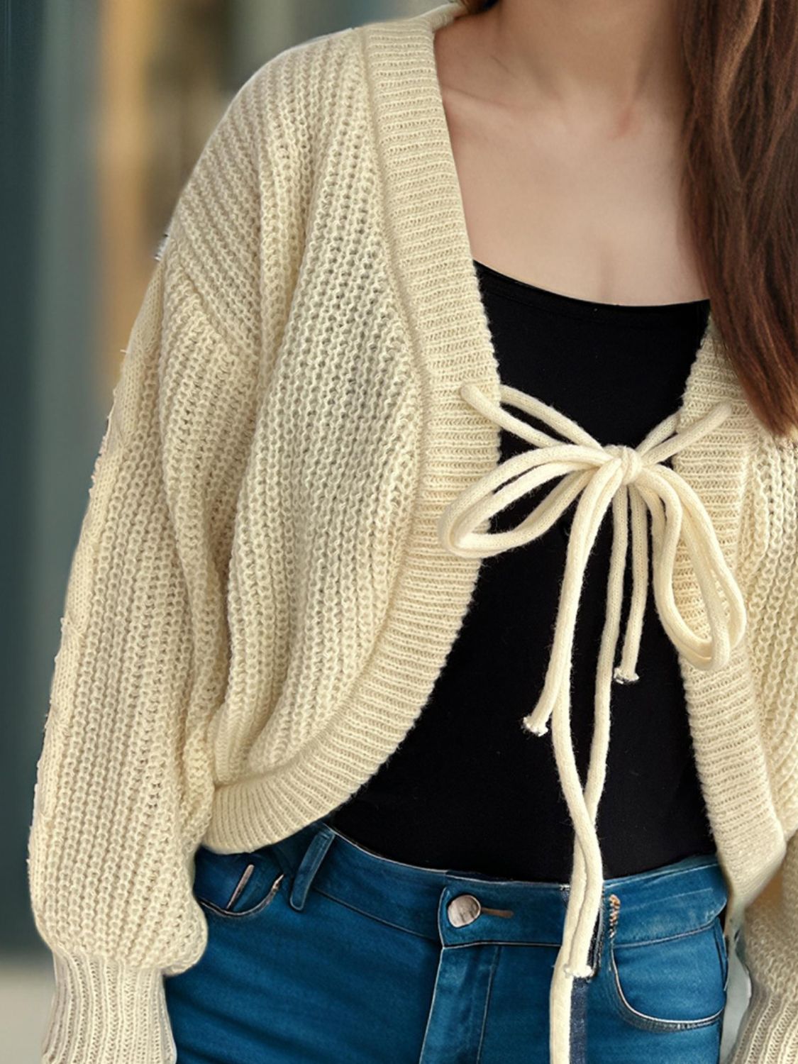 Tied Dropped Shoulder Long Sleeve Cardigan