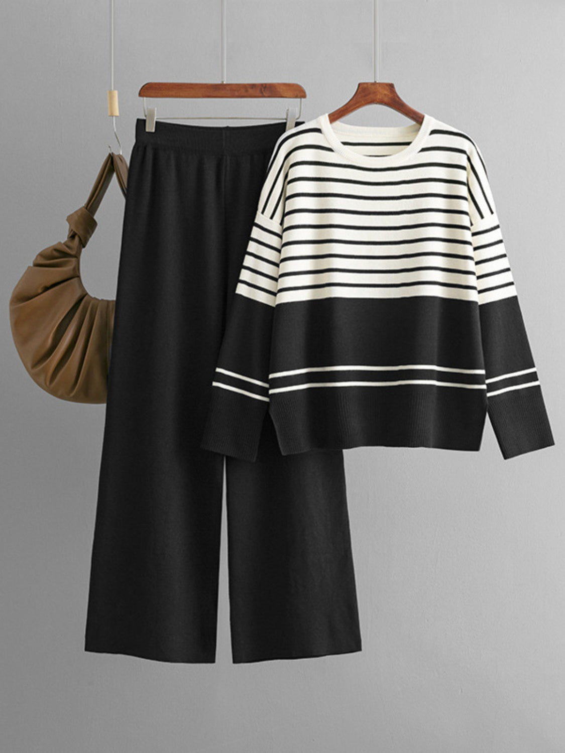 Bae Striped Round Neck Long Sleeve Top and Pants Sweater Set