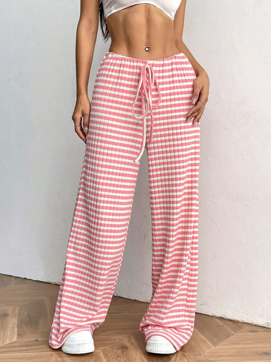 Aura Stylo - Tied Striped Wide Leg Pants