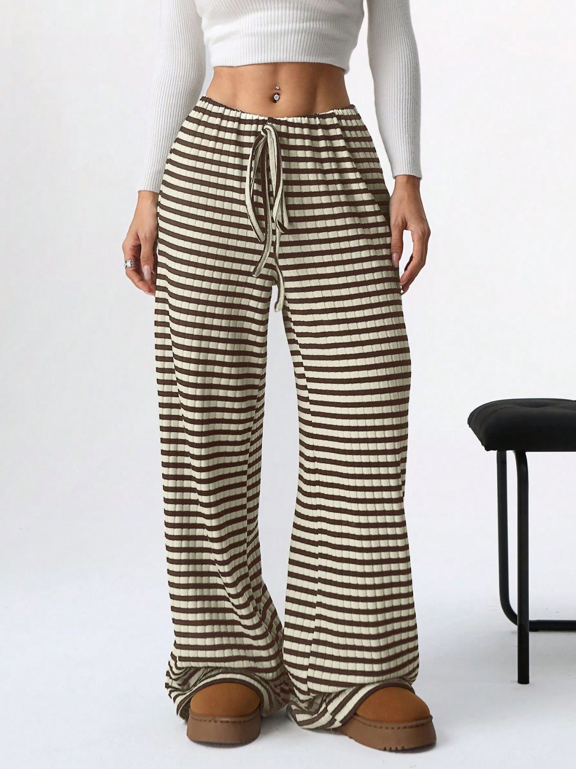 Aura Stylo - Tied Striped Wide Leg Pants