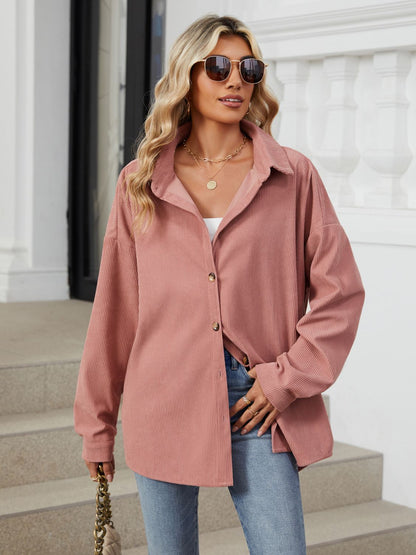 Aura Stylo - Collared Neck Long Sleeve Dropped Shoulder Shirt