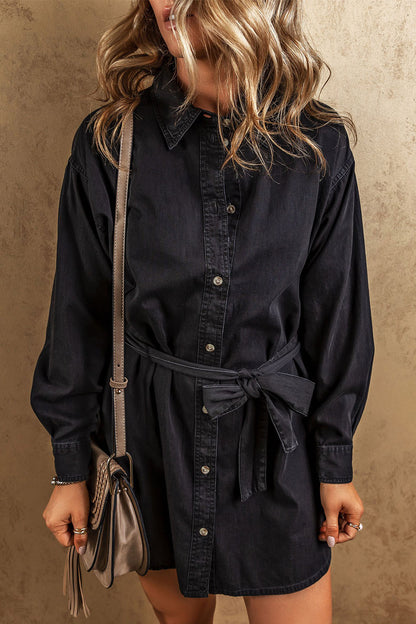 Aura Stylo - Button Up Collared Neck Denim Dress