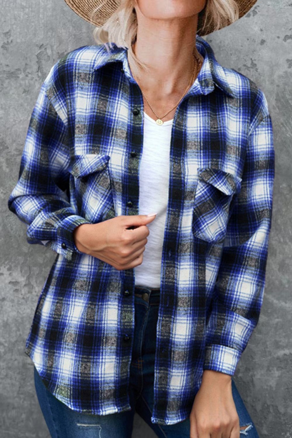 Aura Stylo - Full Size Plaid Collared Neck Long Sleeve Shirt