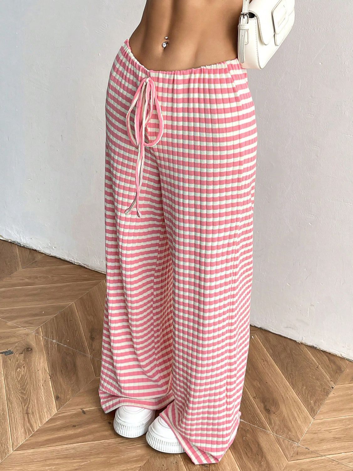 Aura Stylo - Tied Striped Wide Leg Pants