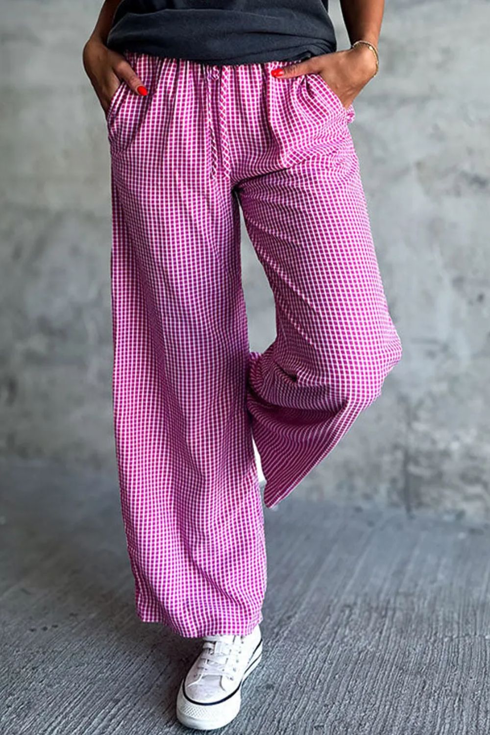 Aura Stylo - Plaid Wide Leg Pants with Pockets