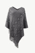 Pearl Trim V Neck Fringe Hem Poncho