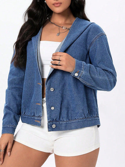 Urban Chic Button Up Hooded Denim Top