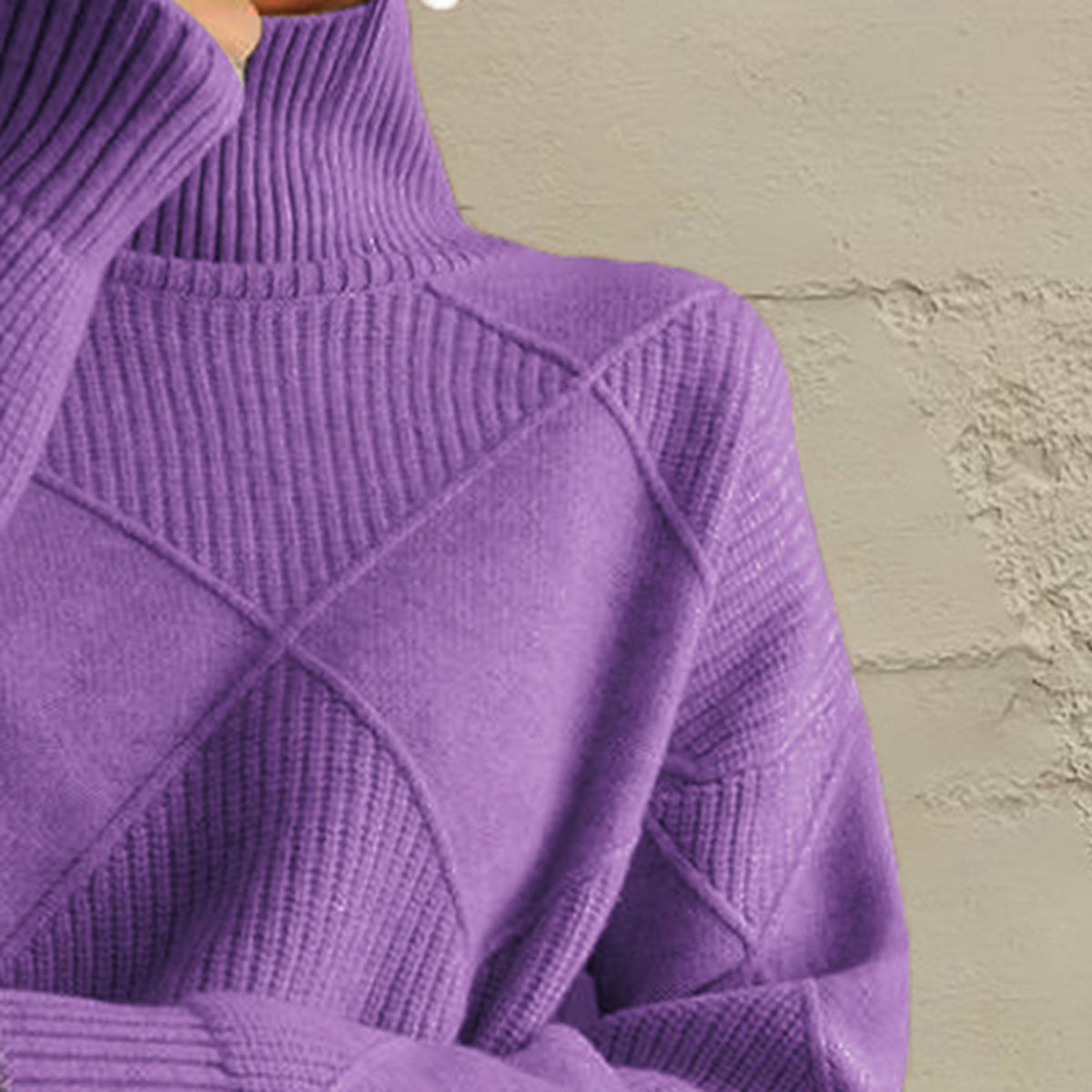  Geometric Turtleneck Long Sleeve Sweater