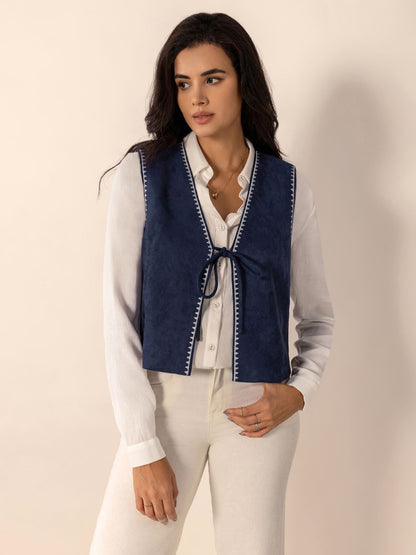 Tied Contrast Trim Vest