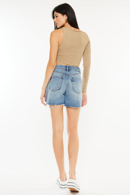 Kancan Full Size Raw Hem High Waist Denim Shorts