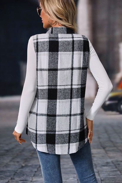 Aura Stylo - Plaid Button Up Vest Coat