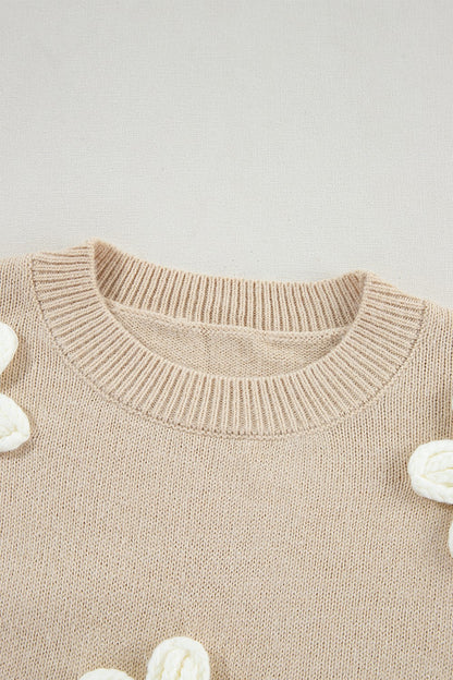  Crochet Flower Round Neck Long Sleeve Sweater