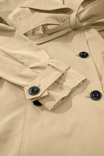 Collared Neck Tie Waist Buttoned Long Sleeve Trench Coat