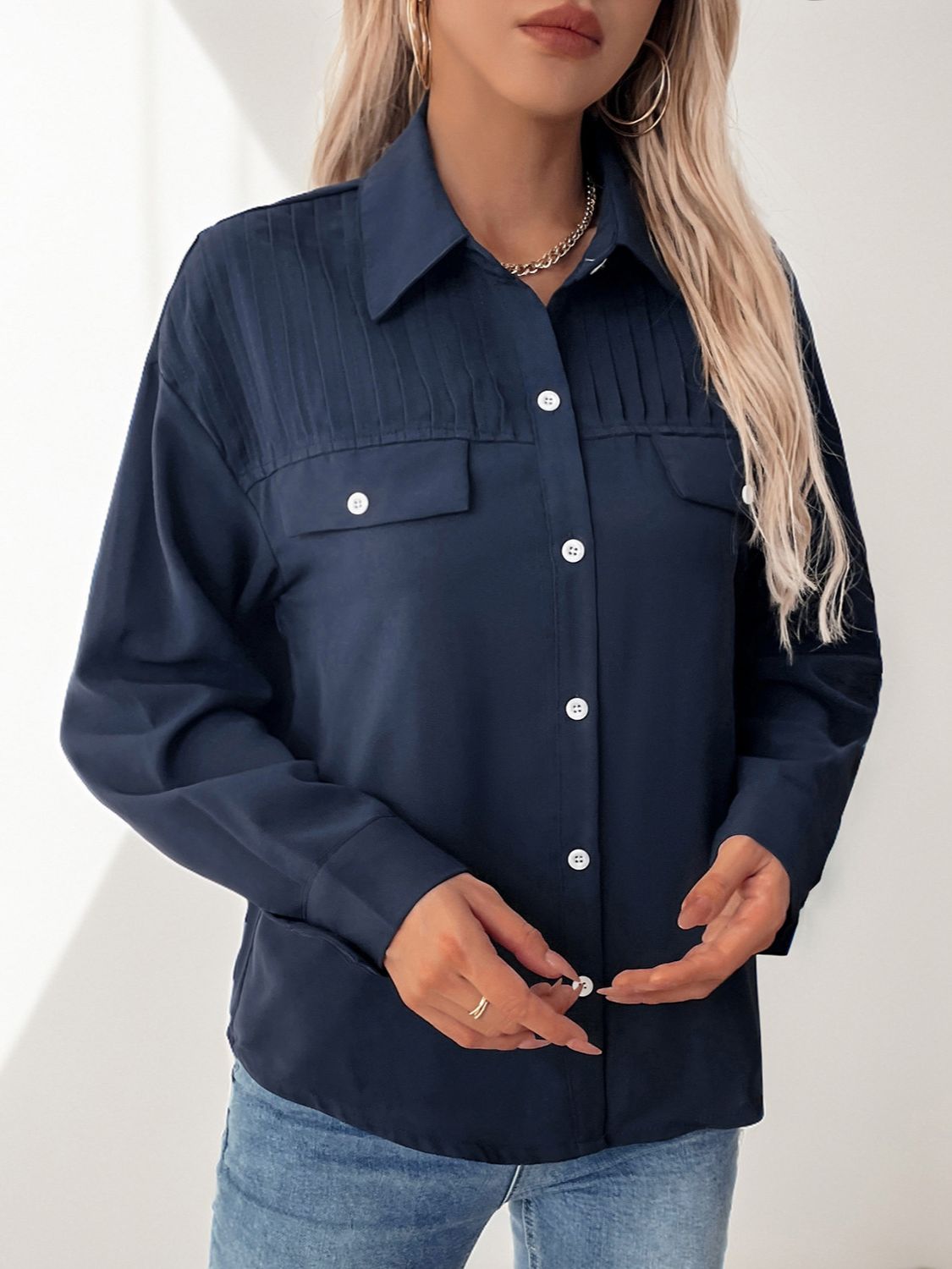 Aura Stylo - Perfee Buttoned Down Long Sleeve Shirt