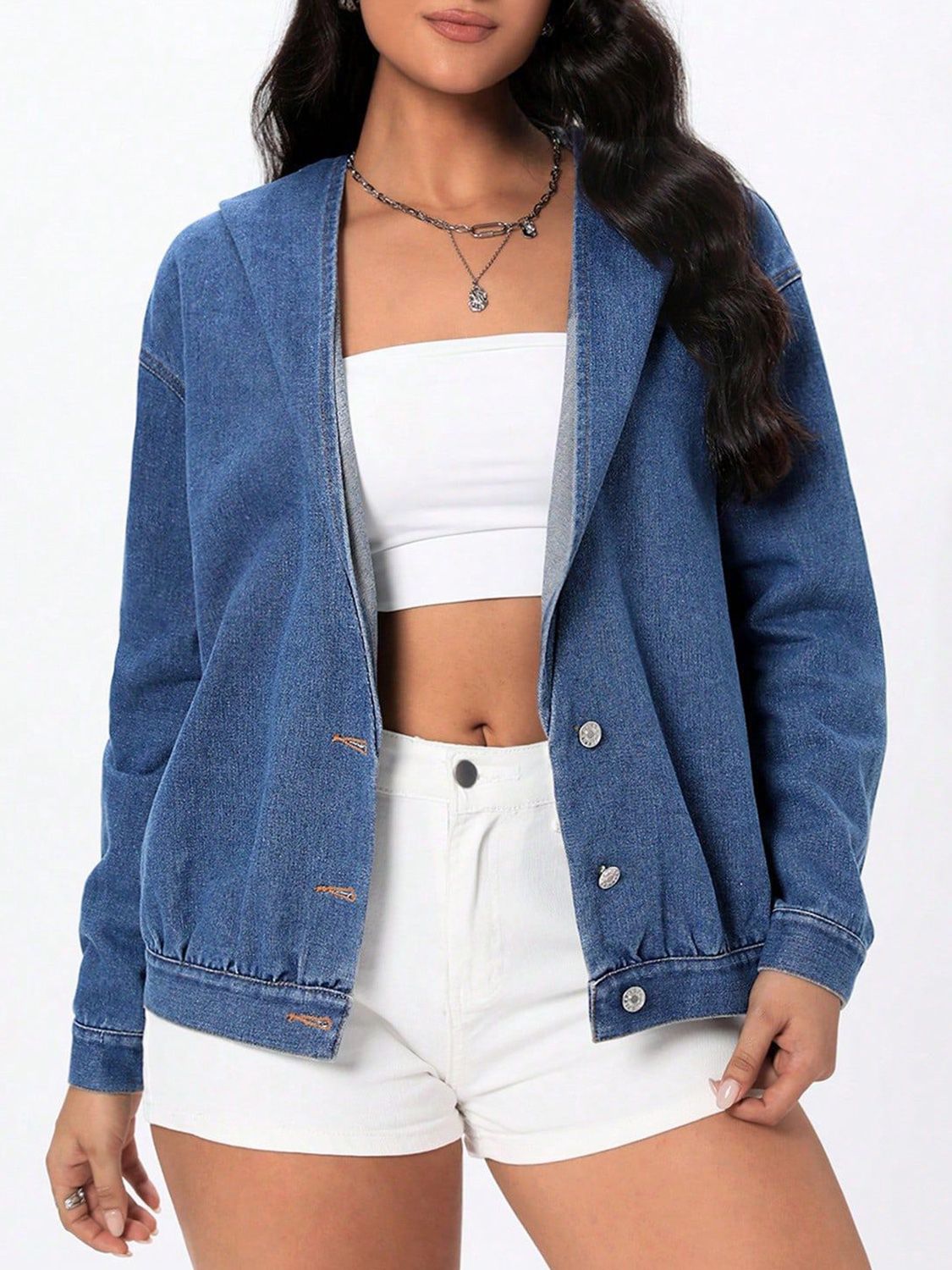 Urban Chic Button Up Hooded Denim Top