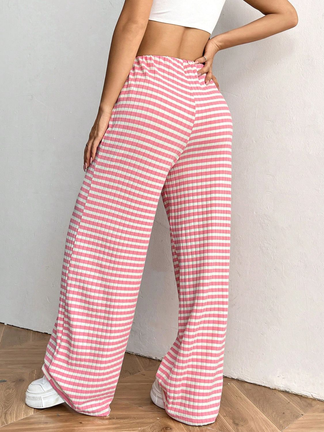 Aura Stylo - Tied Striped Wide Leg Pants