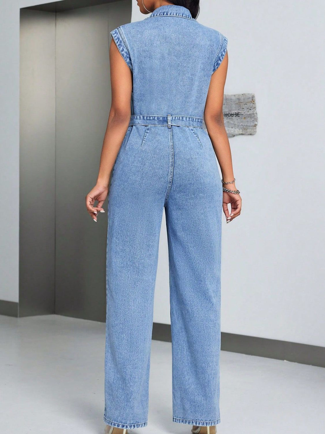 Spaghetti Straps Flare Denim Jumpsuit