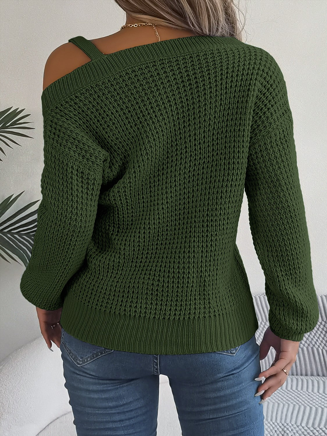 Aura Stylo - Asymmetrical Neck Long Sleeve Sweater