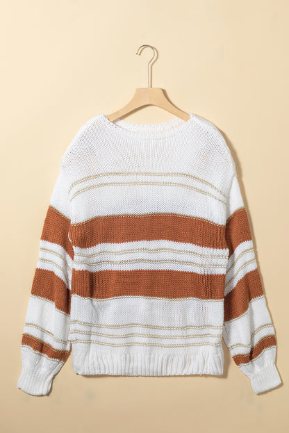 Aura Stylo - Striped Round Neck Dropped Shoulder Sweater