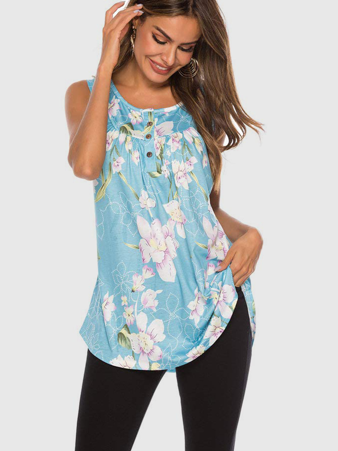 Flower Printed Round Neck Tank