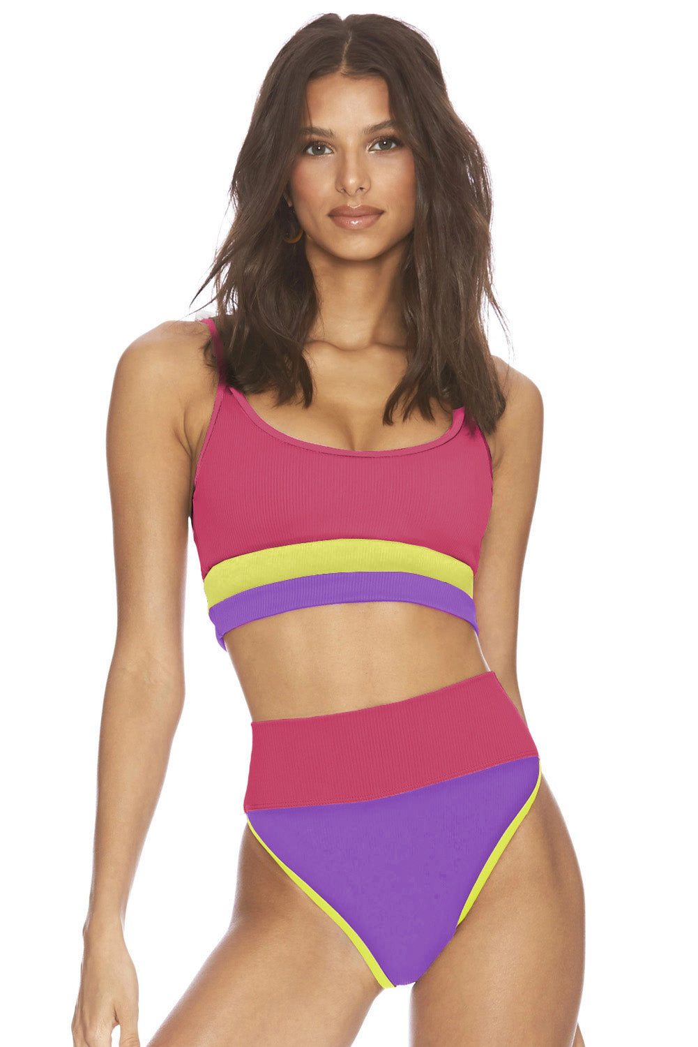 Aura Stylo - Color Block Spaghetti Strap Two-Piece Swim Set.