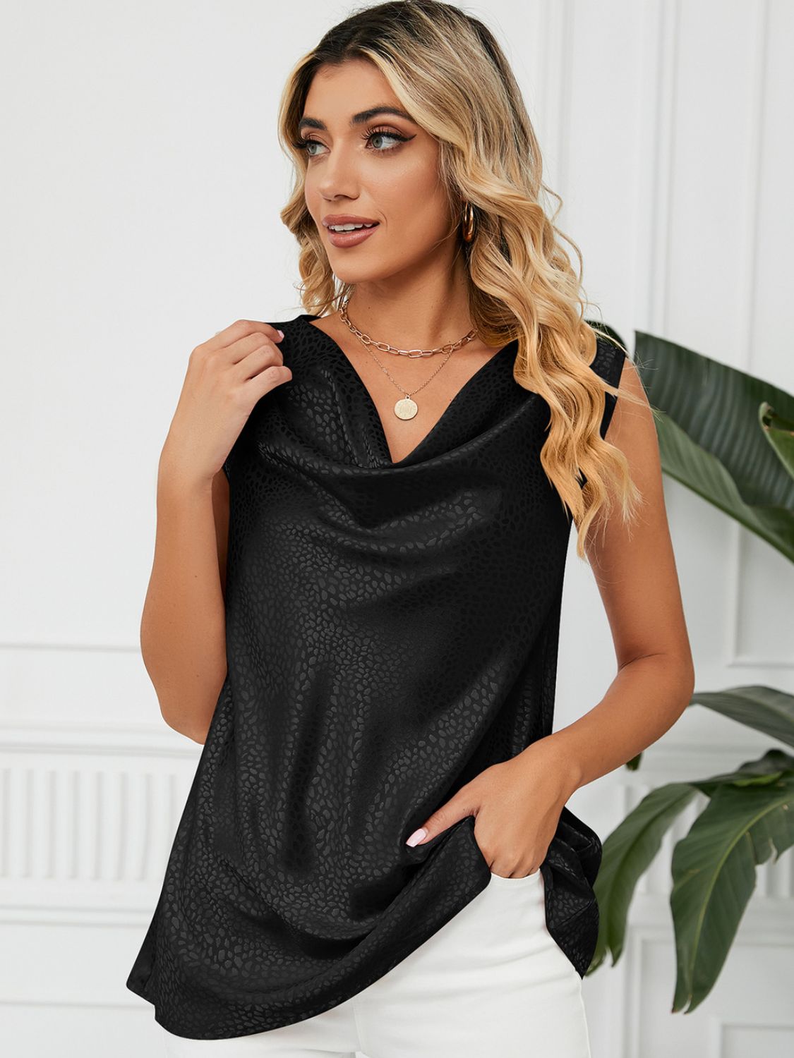 Comfortable Solid Cowl Neck Top