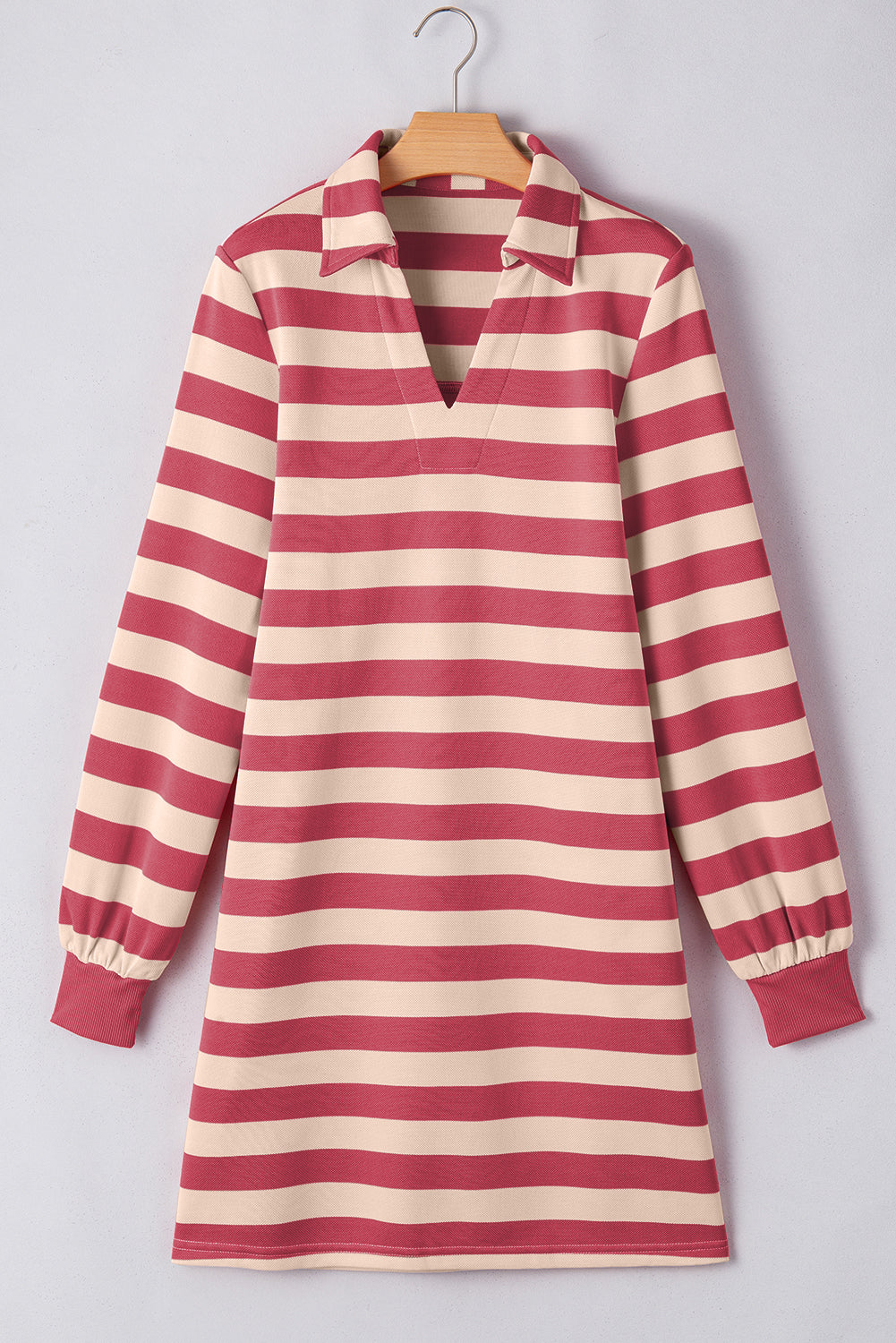 Aura Stylo - Contrast Striped Johnny Collar Long Sleeve Mini Dress