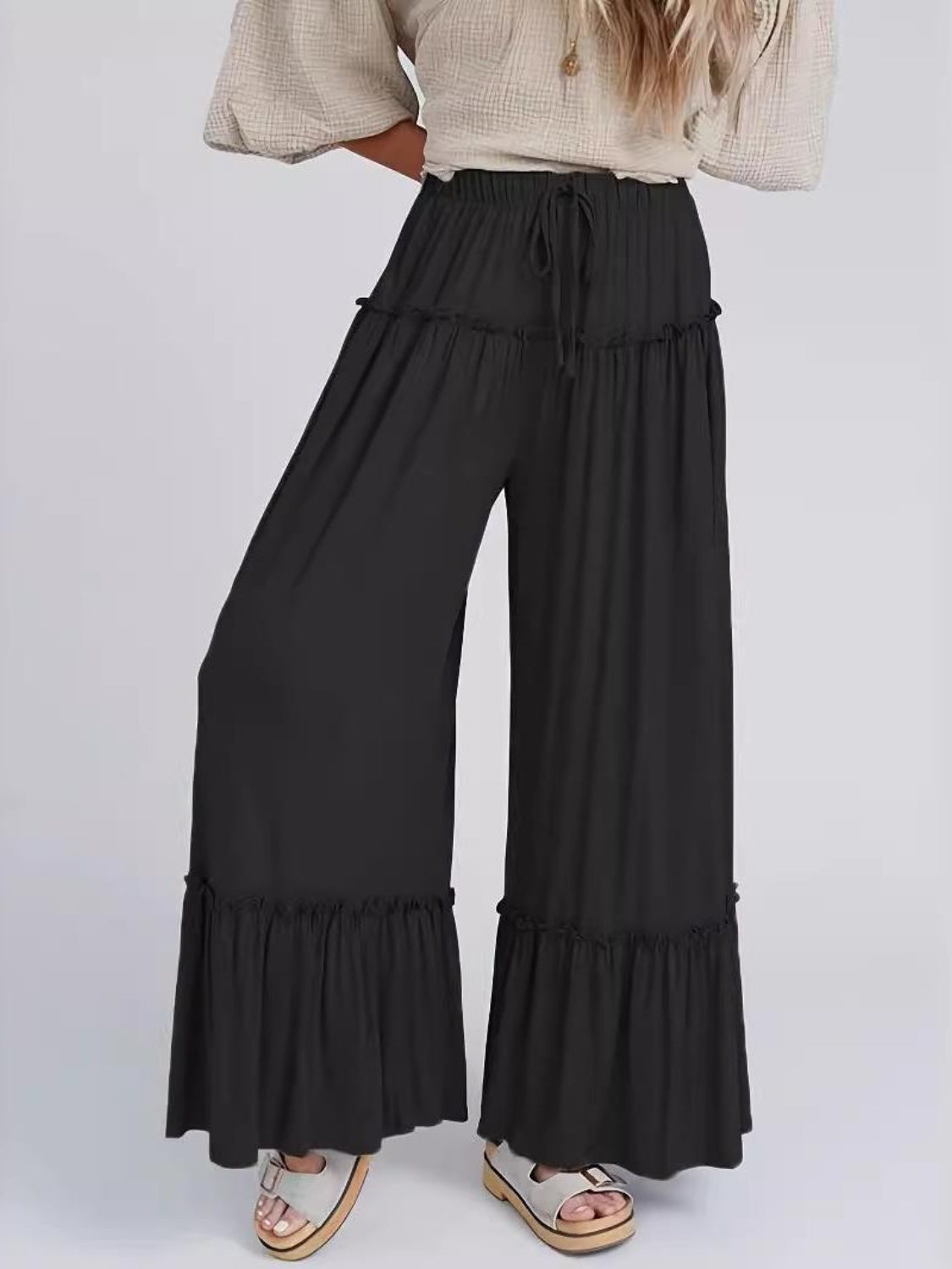 Aura Stylo - Full Size Frill Wide Leg Pants