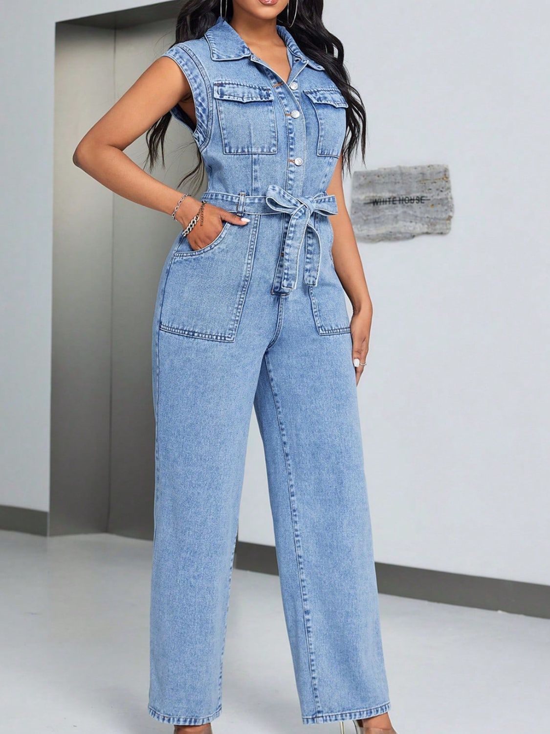 Spaghetti Straps Flare Denim Jumpsuit