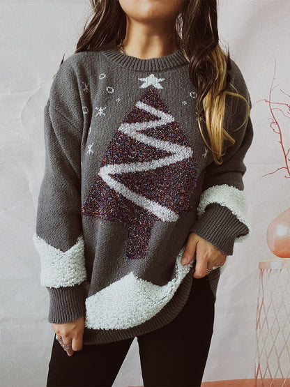 Aura Stylo - Christmas Tree Graphic Dropped Shoulder Sweater