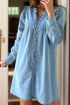 Aura Stylo - Button Up Notched Long Sleeve Denim Dress