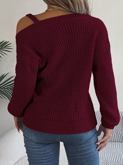 Aura Stylo - Asymmetrical Neck Long Sleeve Sweater