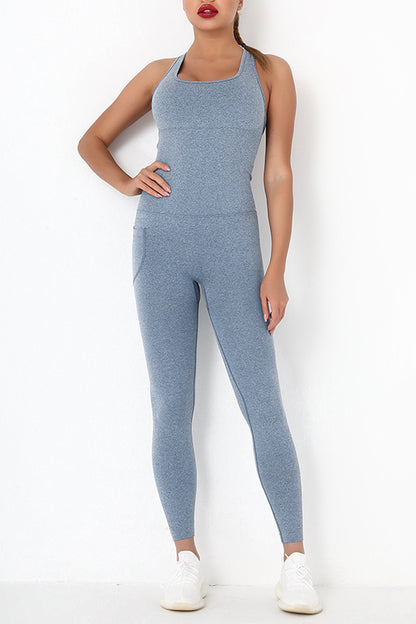 Aura Stylo - Crisscross Wide Strap Active Jumpsuit