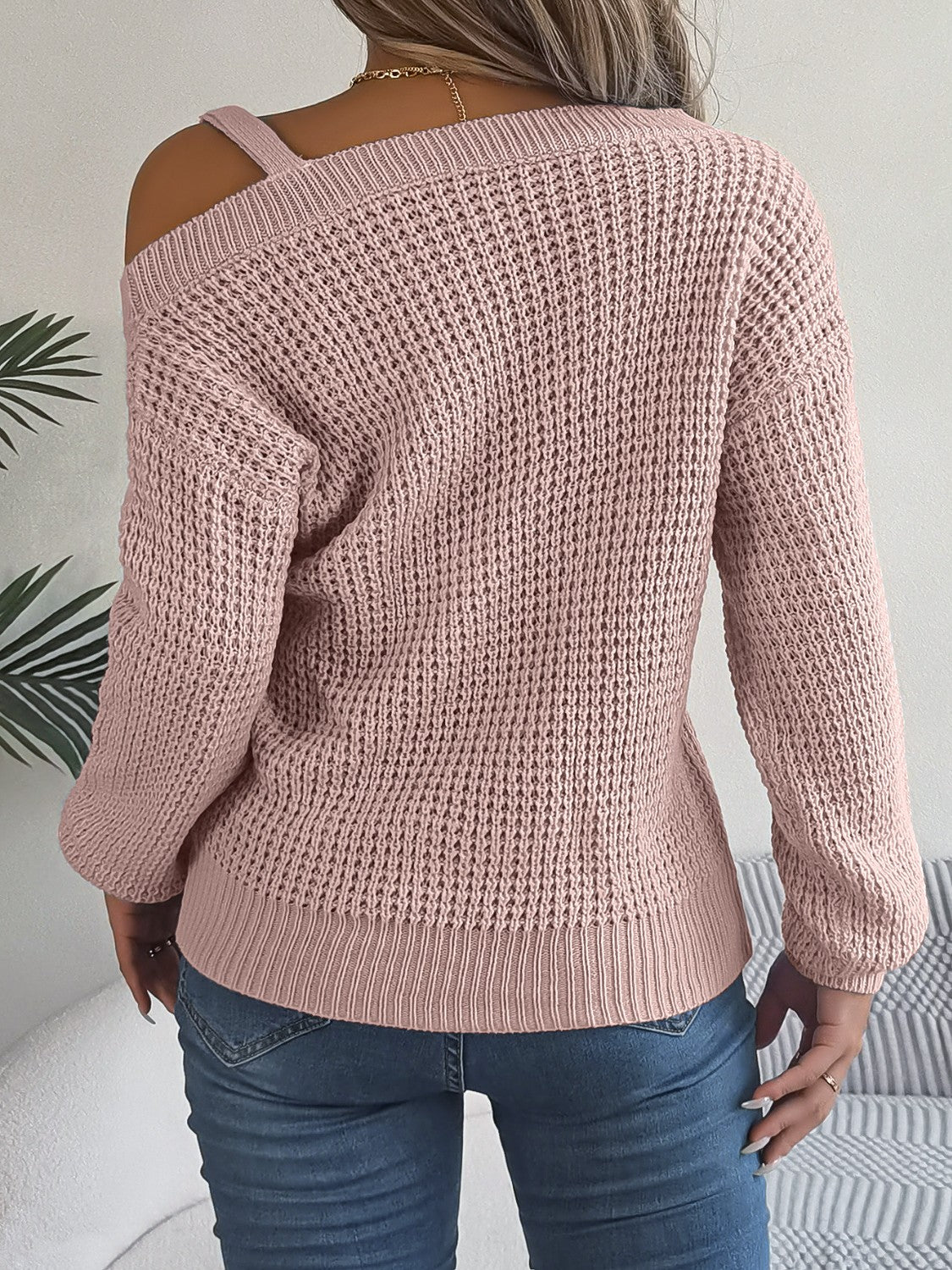 Aura Stylo - Asymmetrical Neck Long Sleeve Sweater