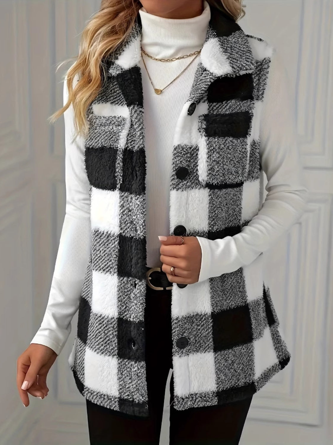 Aura Stylo - Plaid Button Up Vest Coat