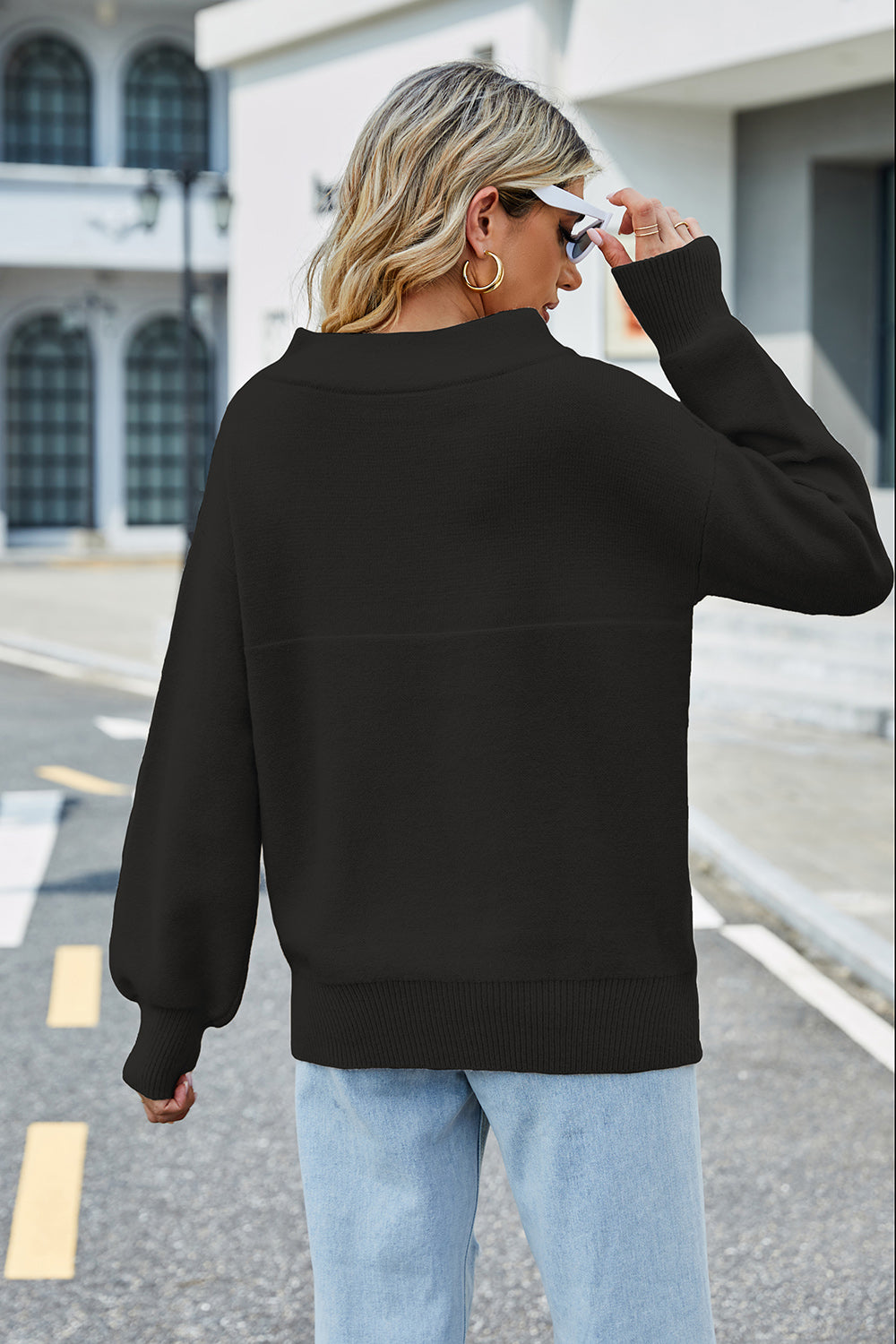 Aura Stylo - Long Sleeve Ribbed Trim Sweater