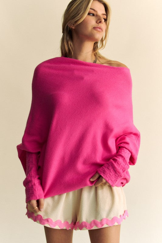 Davi &amp; Dani Solid Color Batwing Sleeve Sweater