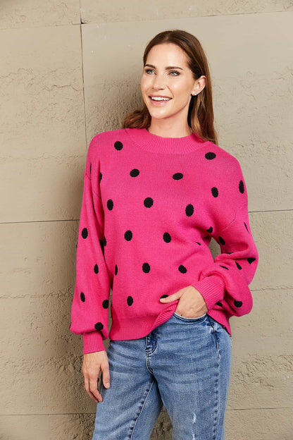 Aura Stylo - Angel Wings Woven Right Polka Dot Round Neck Dropped Shoulder Sweater